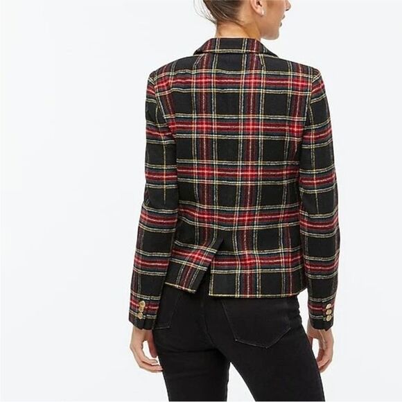 SOLD J. Crew Stewart Tartan Plaid Black Red Wool Blend Blazer Jacket - Picture 3 of 13